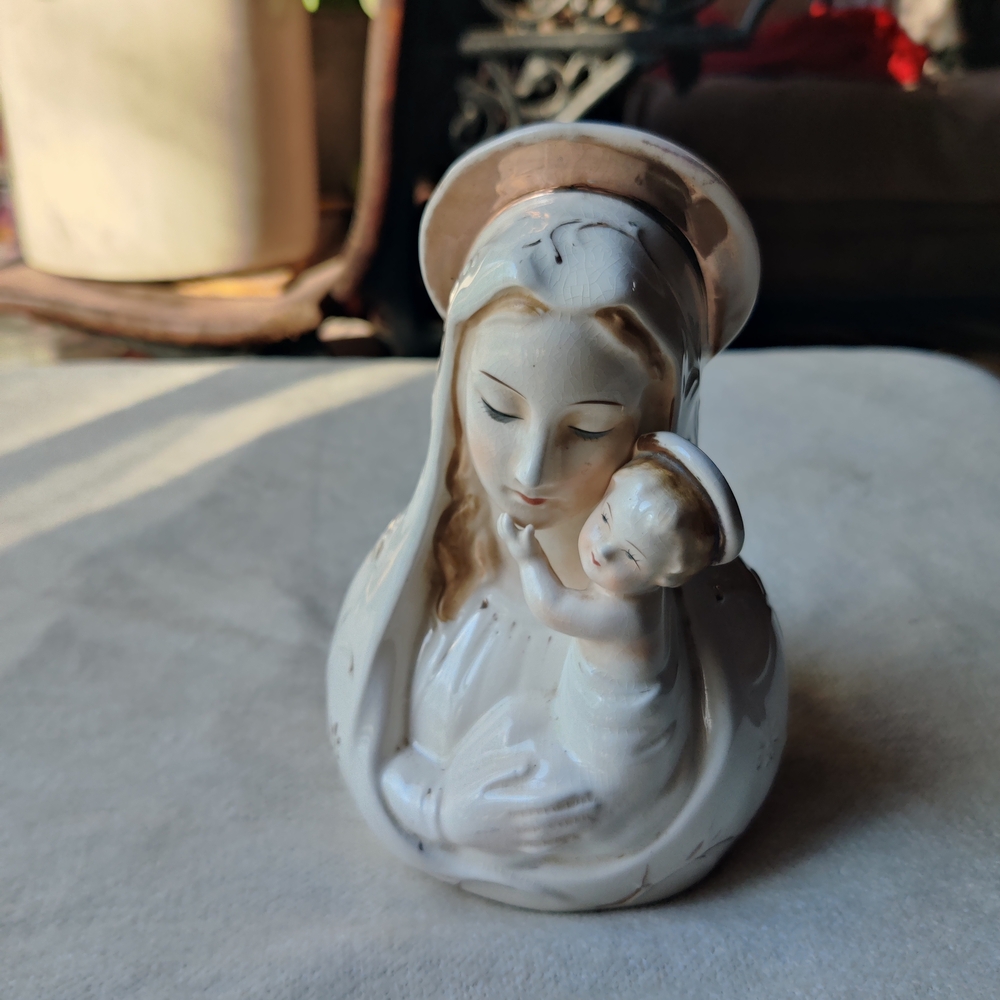 Vintage Baby Jesus Mary Madonna Head Vase Succulent Planter Religious Christian